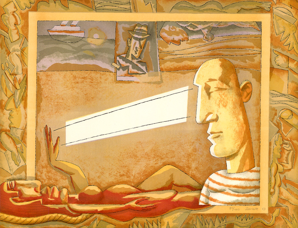 Pierre Zarcate, Lithographie, -Meme dans le désert...-, 1983