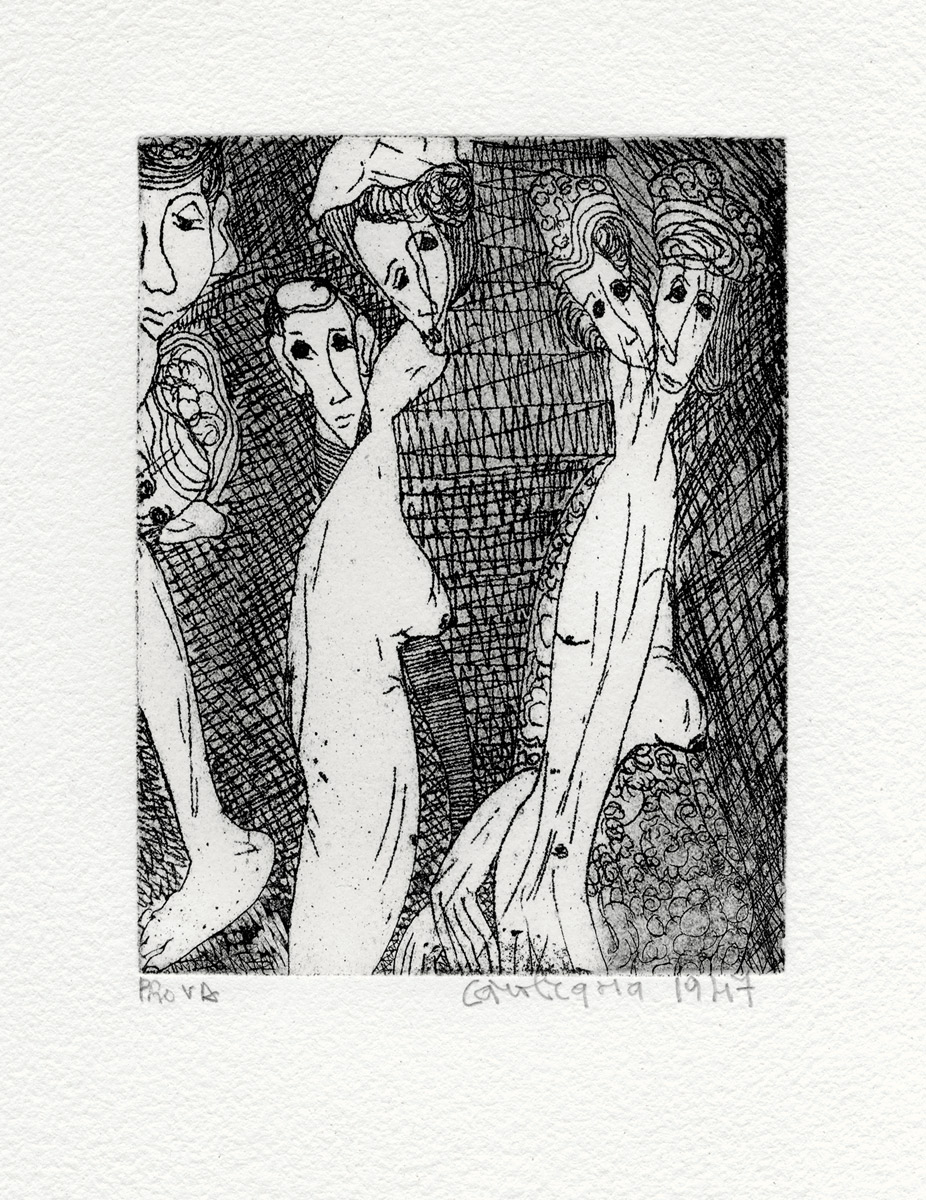 Carol-Rama-Estampe-Eau-forte-Le-Parche-V-Franco-Masoero,-Torino-1947