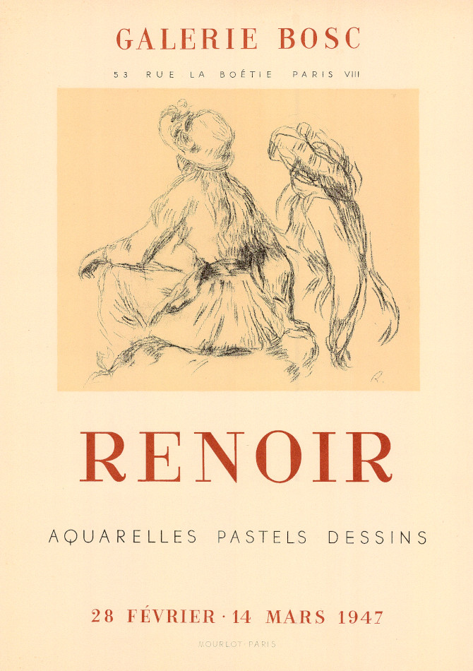 Pierre-Auguste-Renoir-Affiche-Lithographie-Aquarelles-Pastels-Dessins-Galerie-Bosc,-Paris-1947