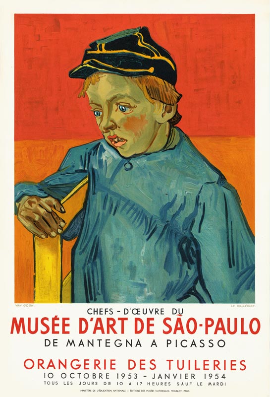 Vincent-Van-Gogh-Affiche-Lithographie-Chefs-d-Oeuvre-du-Musée-de-Sao-Pailo-Orangerie-des-Tuileries,-Paris-1953